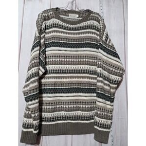 Ladies Large Striped‎ Crewneck Sweater Earth Tones Cozy 3D Vintage Pullover Top